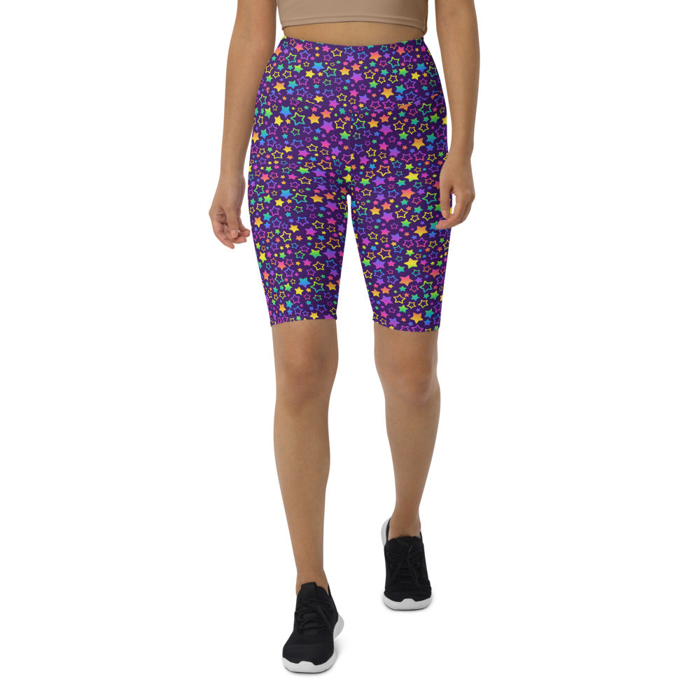 Neon Stars Biker Shorts