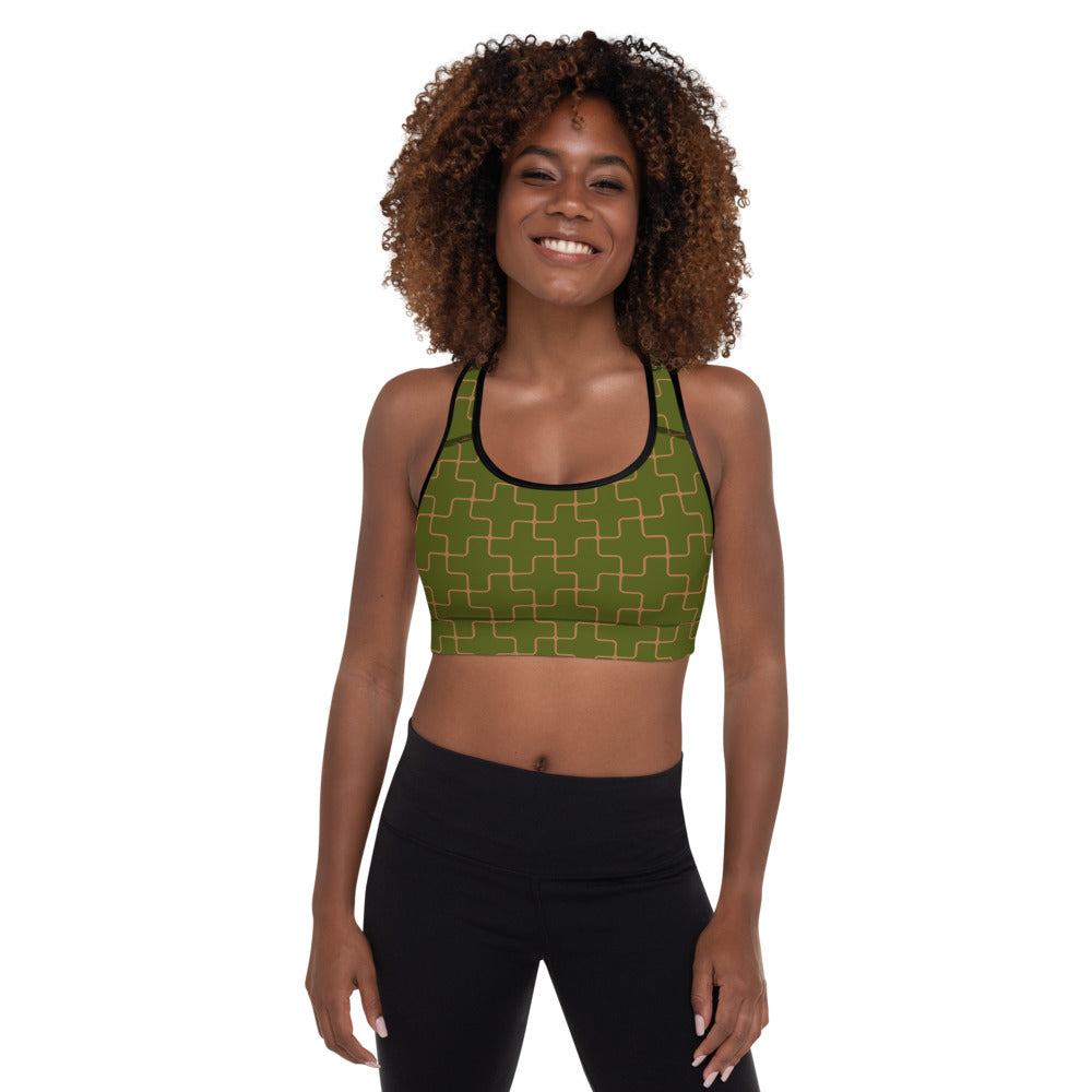 Green Puzzle Padded Sports Bra