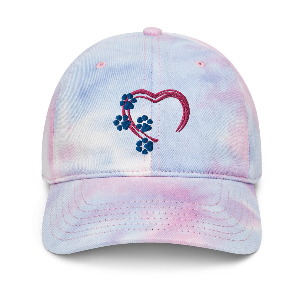 Cotton Candy Paw Prints on my Heart Tie dye cap