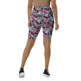 Tropical Grey & Pink Biker Shorts