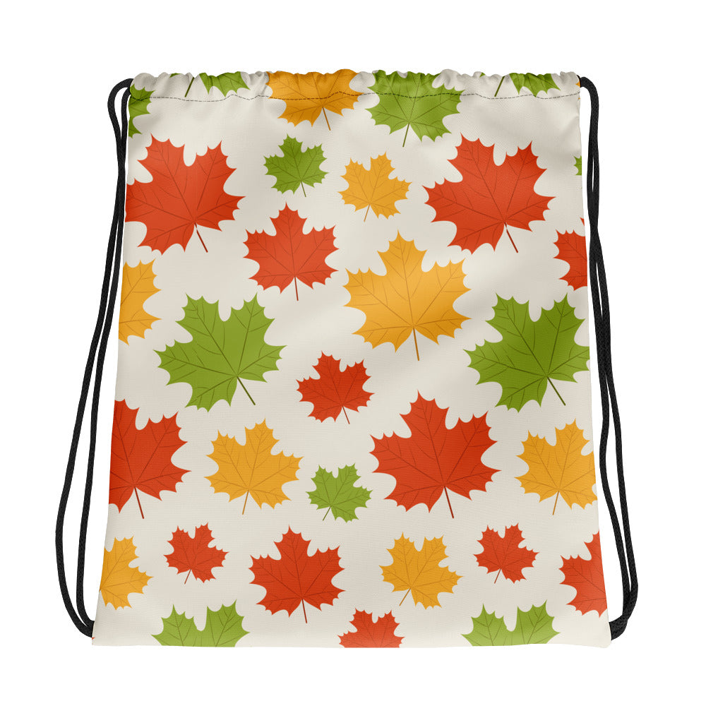Cream Autumn Leaves Drawstring bag