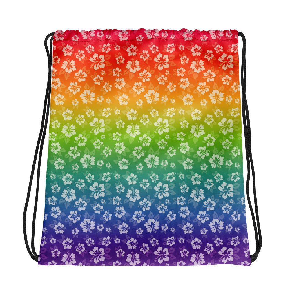 Rainbow Hibiscus Drawstring bag