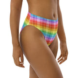 Rainbow Tartan Recycled high-waisted bikini bottom