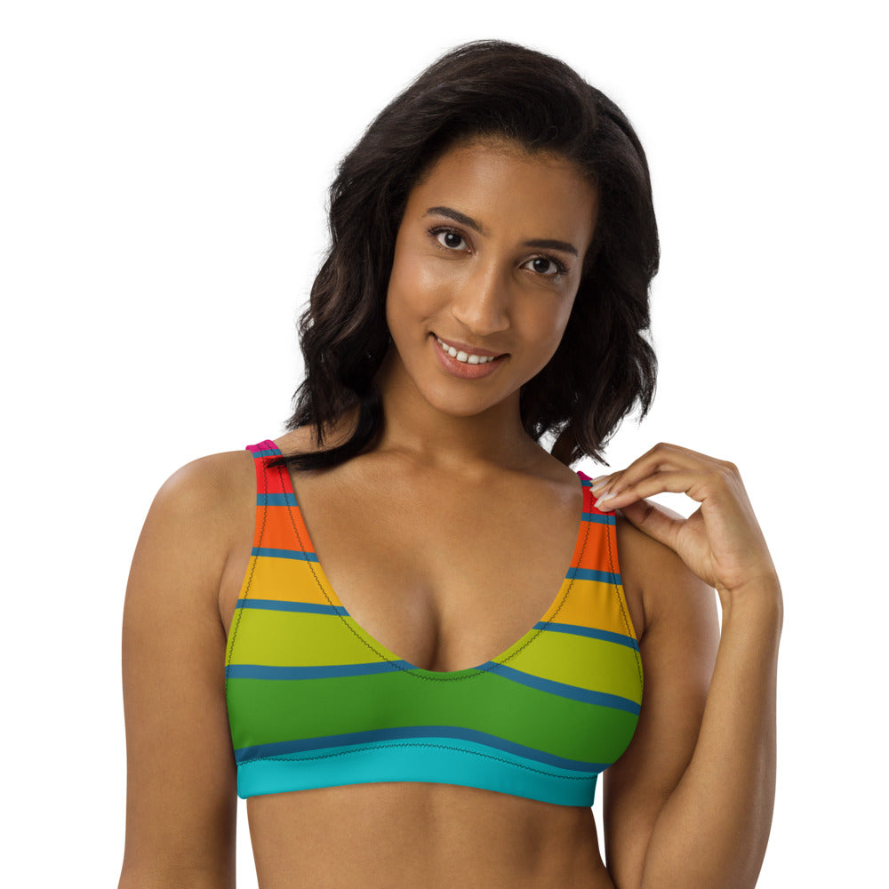 Rainbow Stripes Recycled padded bikini top