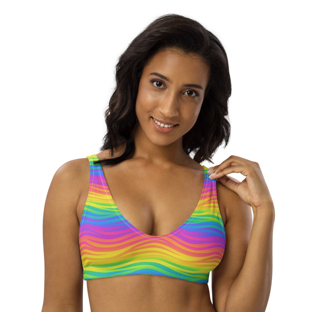 Rainbow Waves Recycled padded bikini top