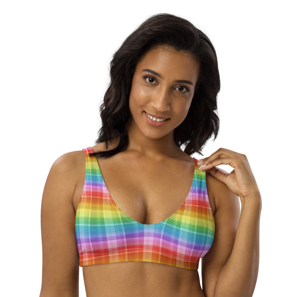 Rainbow Tartan Recycled padded bikini top