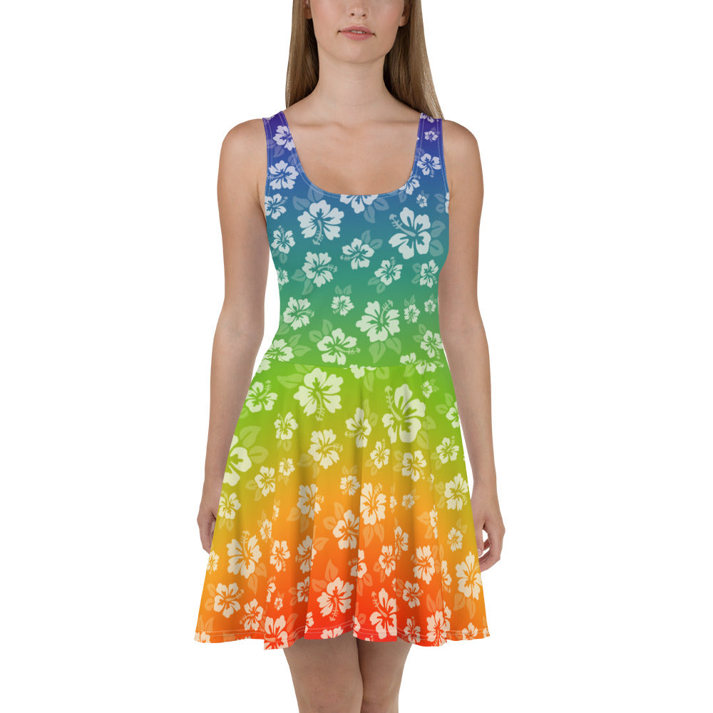 Rainbow Hibiscus Skater Dress
