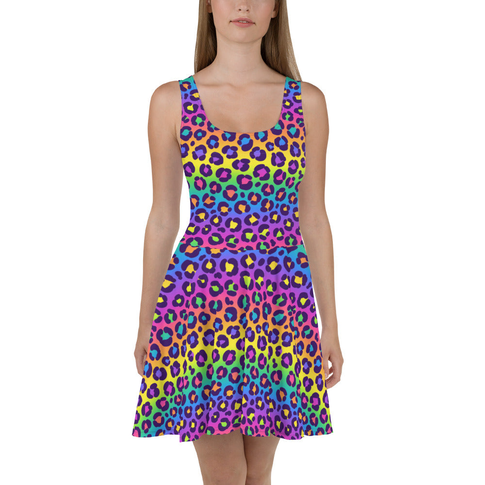 Rainbow Leopard Skater Dress