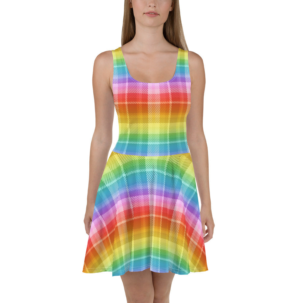 Rainbow Tartan Skater Dress