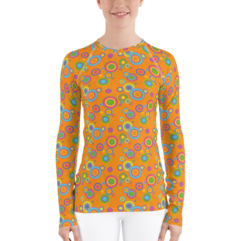 Orange Retro Women's Rash Guard - Kiaraactive