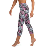Tropical Grey & Pink Yoga Capri Leggings