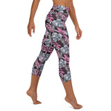 Tropical Grey & Pink Yoga Capri Leggings