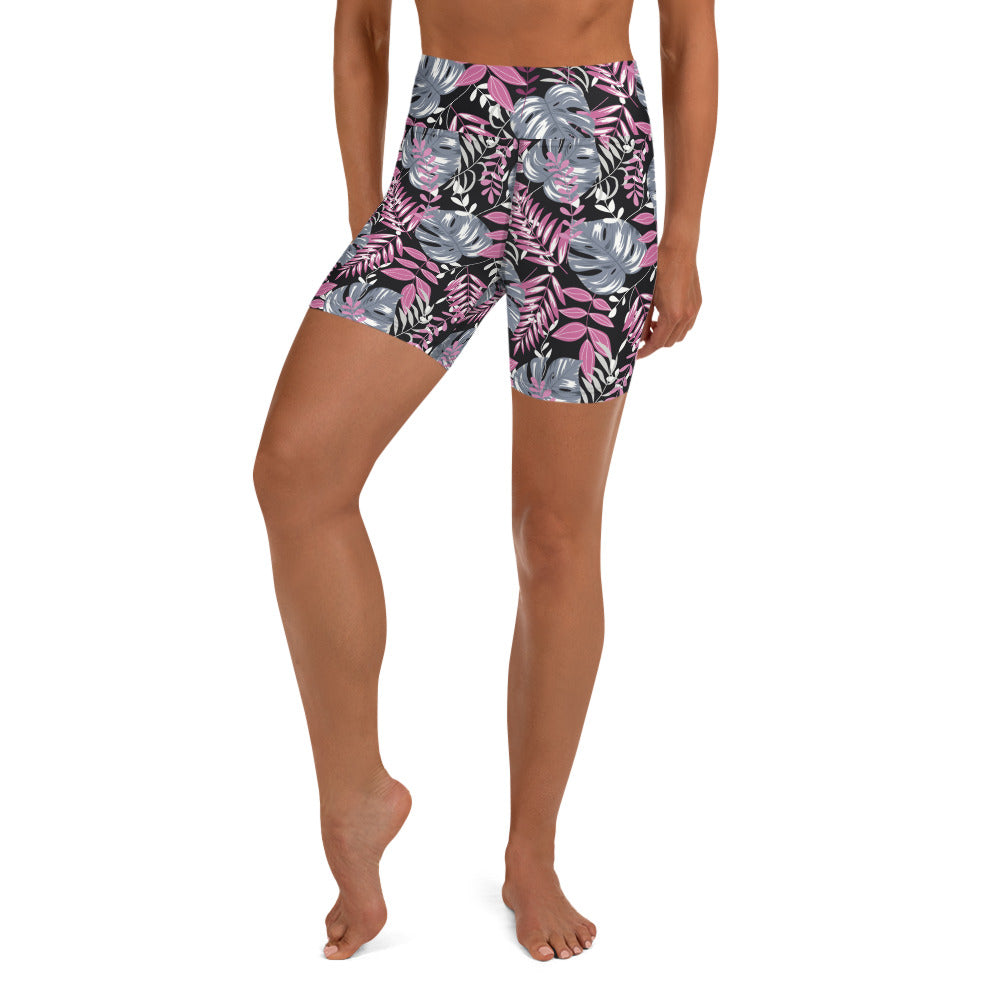 Tropical Grey & Pink Yoga Shorts
