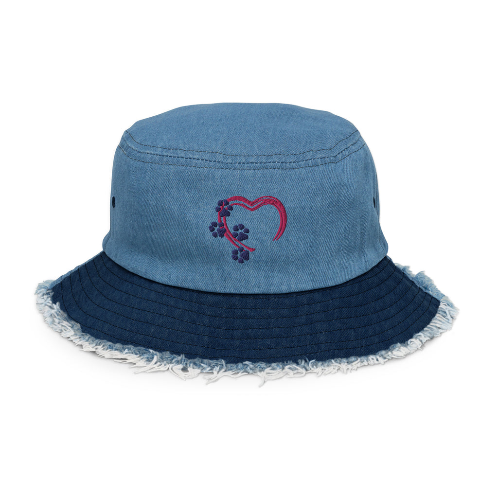 Paws Heart Distressed denim bucket hat