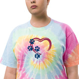Large Embroidered Paws Heart Oversized tie-dye t-shirt