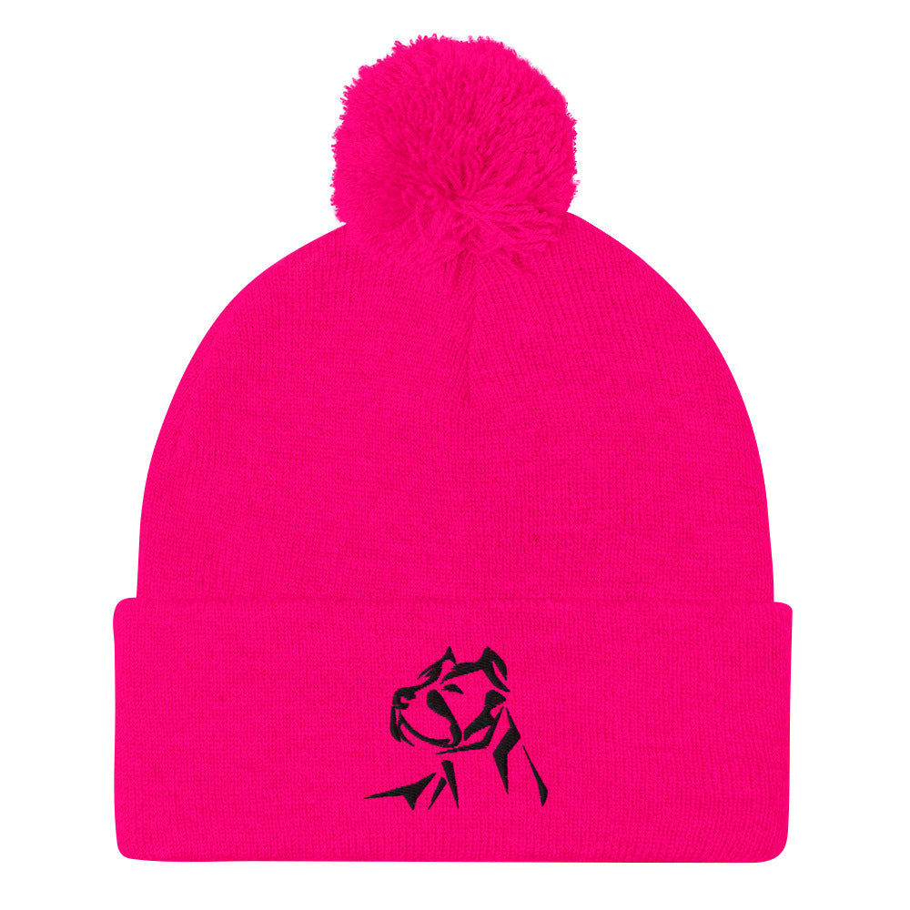 Standing Strong Pitbull Embroidered Pom-Pom Beanie