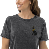 Embroidered Bastet Cat Denim T-Shirt